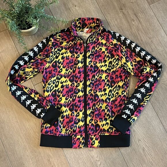 LIKE NEW KAPPA 222 BANDA WANNISTON LEOPARD PRINT SLIM TRACK JACKET SIZE SMALL - Picture 3 of 8